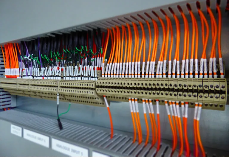 Detalhe de quadro elétrico e cabeamento do acervo BG